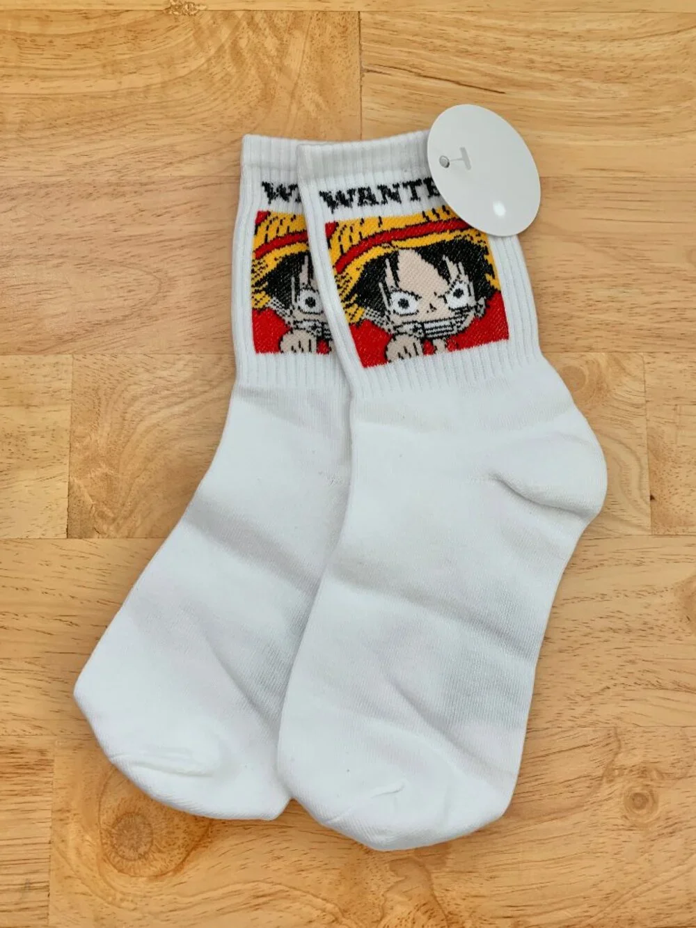 One Piece Monkey D Luffy Wanted White Red Blue Black Anime Crew Socks One Size